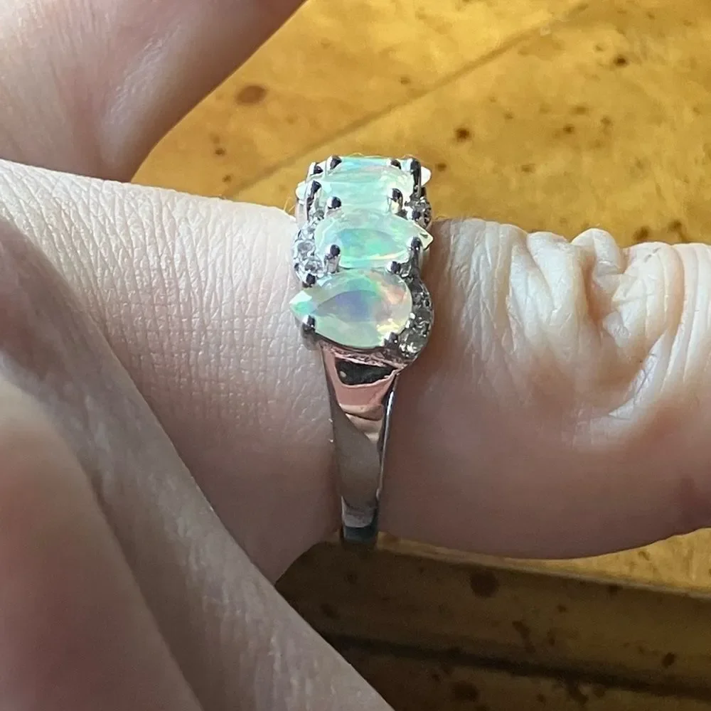 Natural Ethiopian Opal Sterling Silver Ring Size 5.75